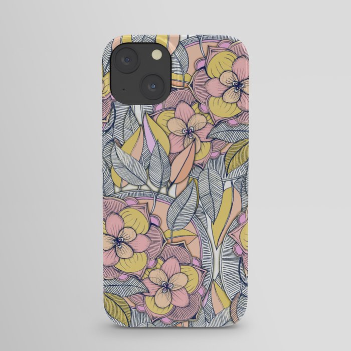 Pink and Peach Linework Floral Pattern iPhone Case