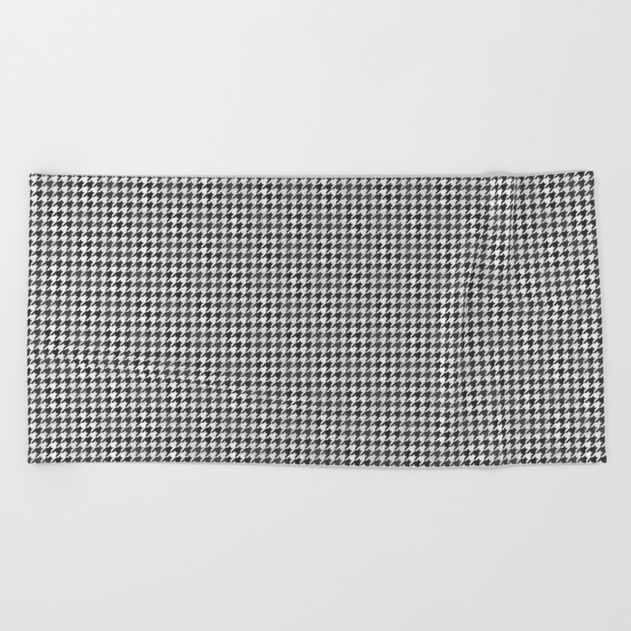 Soot Black and White Handpainted Houndstooth Check Watercolor Pattern Beach Towel