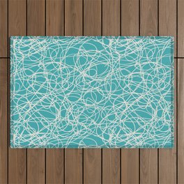Alabaster White Thick Scribble Mosaic Pattern on Aqua Teal Turquoise Parable to Aquarium SW 6767 Outdoor Rug