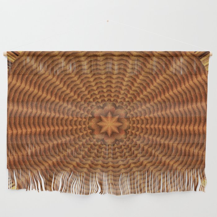 sand-colored wicker mandala with sunbeams and in the middle a large bronze star convex abstraction Wall Hanging