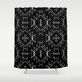 Vintage seamless ethnic pattern with american indian motifs in black and white colors. Aztec background. Textile print with navajo tribal ornament. Native american art.  Shower Curtain