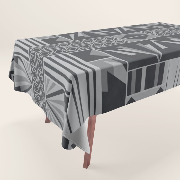 Retro Art Deco Geometry Black White Tablecloth by ANUTU STUDIO DESIGN