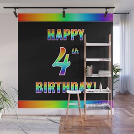 [ Thumbnail: Fun, Colorful, Rainbow Spectrum “HAPPY 4th BIRTHDAY!” Wall Mural ]