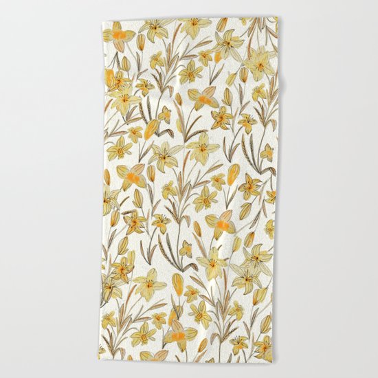 Yellow Floral Pattern Beach Towel By Chotnelle Society6