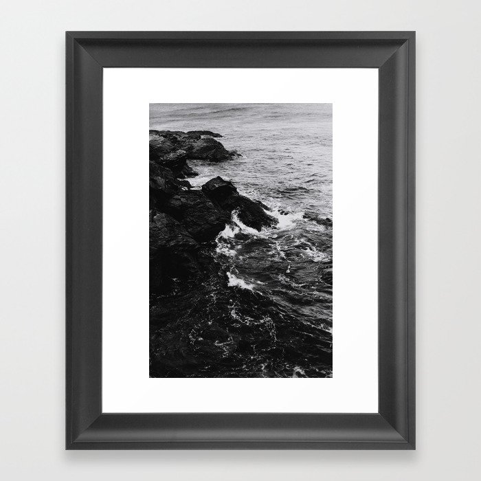 "Waves Crashing" | Moody black and white travel photography, Spain | Photo Framed Art Print