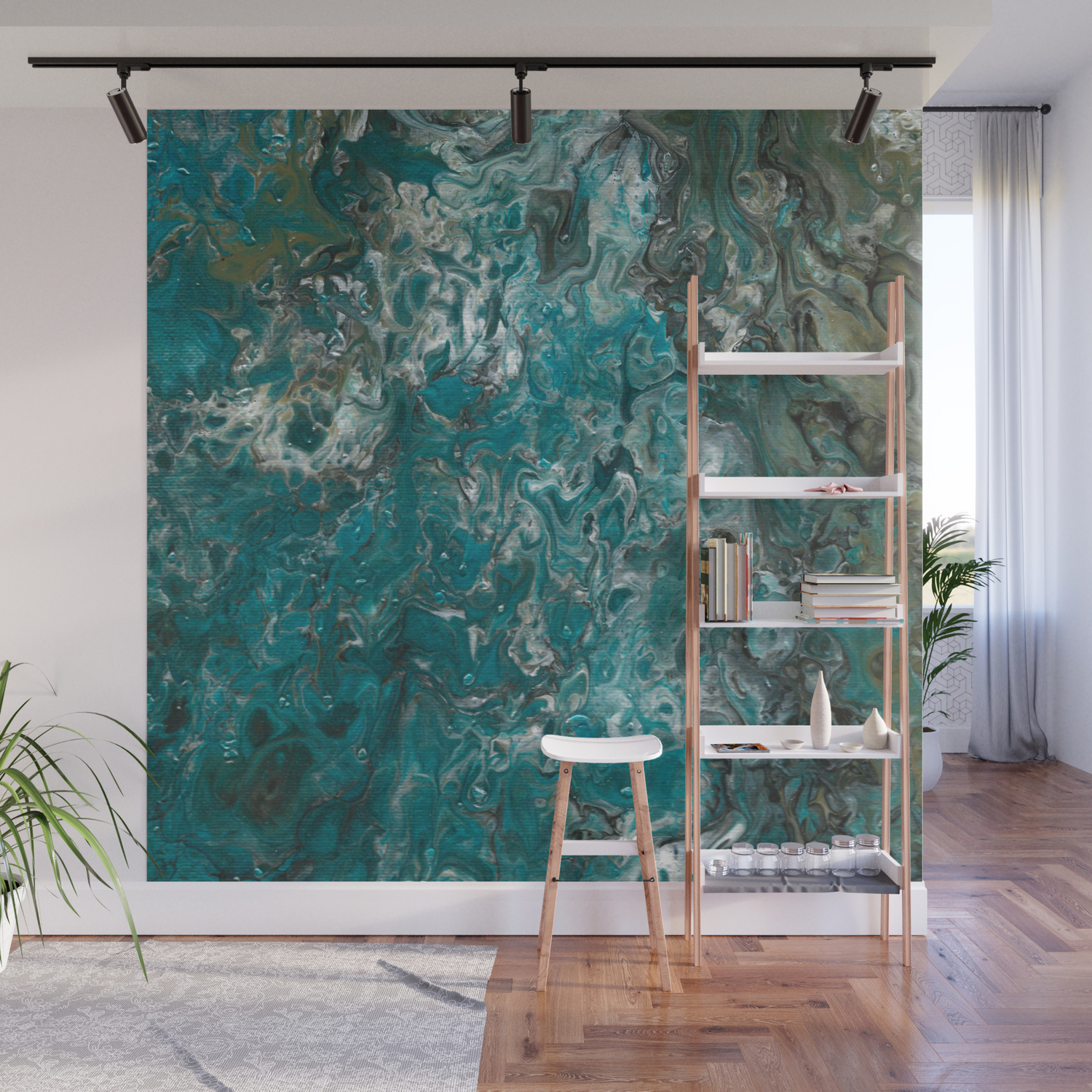 Ocean View Abstract Poured Painting Wall Mural By