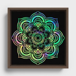 Neon Psychedelic Mandala Framed Canvas