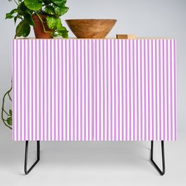 Magenta Pink and White Micro Vintage English Country Cottage Ticking Stripe Credenza