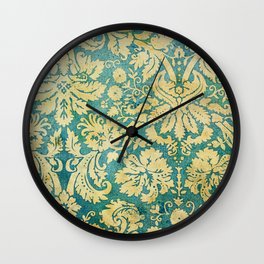 Vintage Antique Green and Gold Pattern Wallpaper Wall Clock