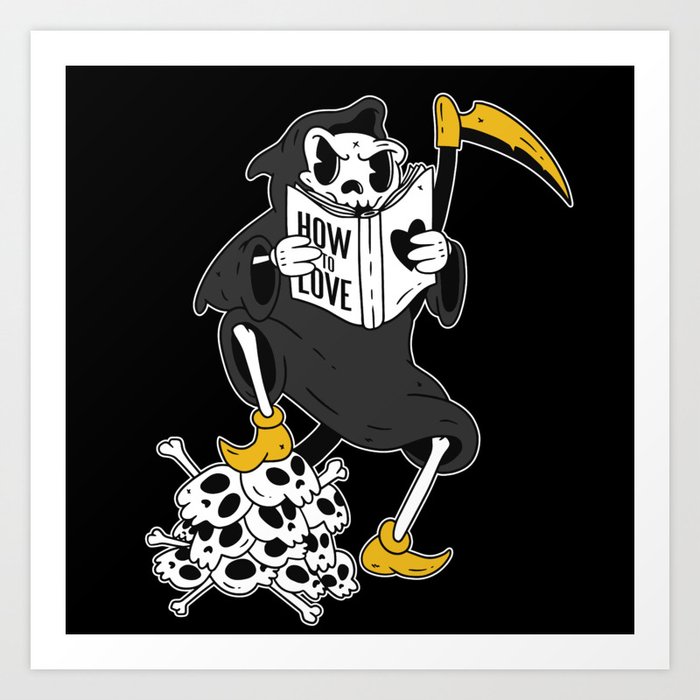 Funny Cartoon Grim Reaper Reading about Love Art Print by N0mAdsLAnd |  Society6
