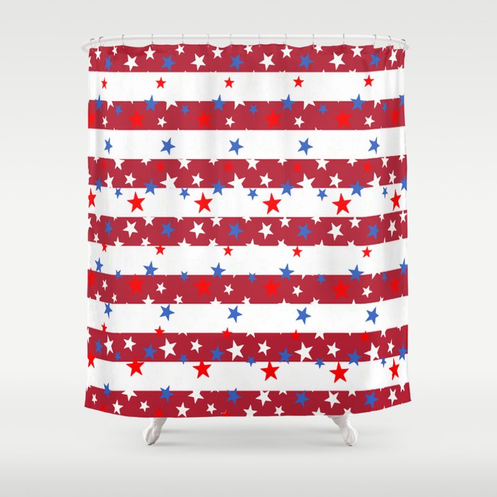 Star Spangled Red and White Stripes Shower Curtain