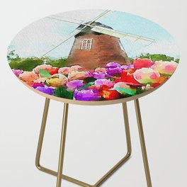 Watercolor Windmill Digital Art Painting Side Table