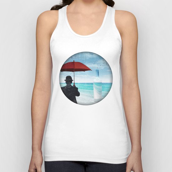 Chaplin at the beach in the rian Unisex Tank Top