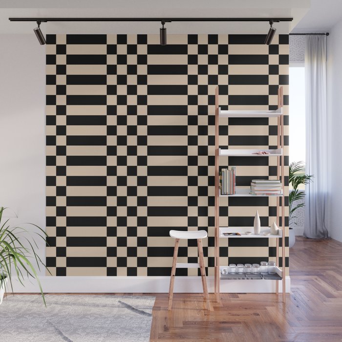 Checkered Stripes pattern black Wall Mural