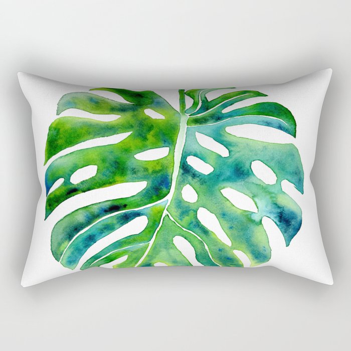 Monstera leaf Green Rectangular Pillow