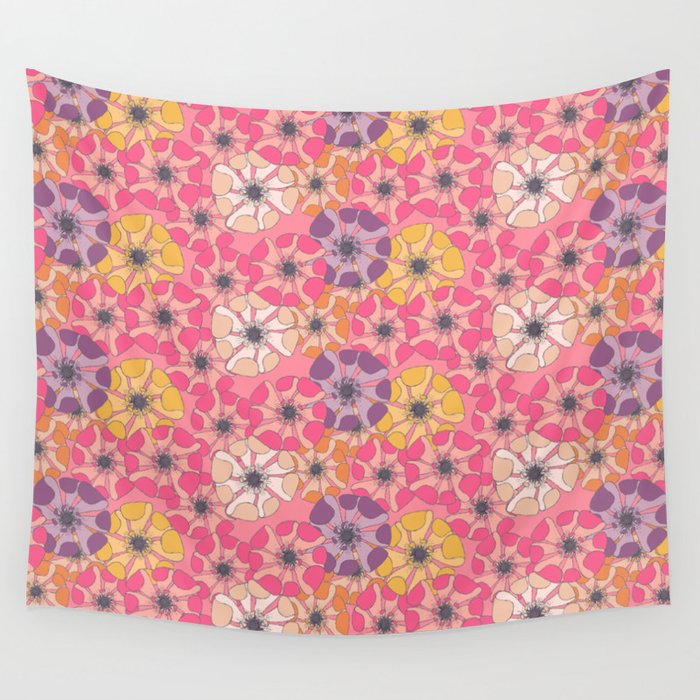 pink and pastel 90s poppy floral arrangements Wall Tapestry