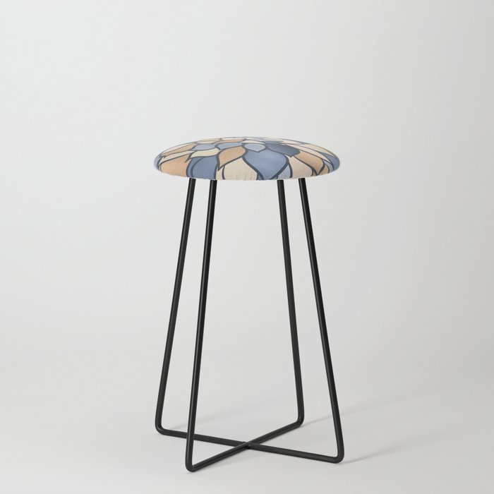 Metallic Gold and Blue Floral Counter Stool