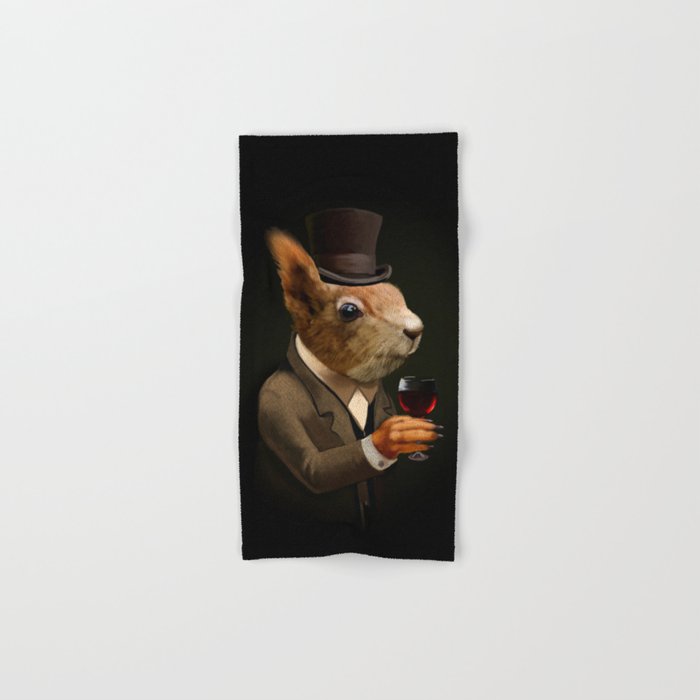 Sophisticated Pet -- Squirrel in Top Hat with glass of wine Hand & Bath Towel