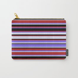 [ Thumbnail: Red, Medium Slate Blue, Lavender, and Black Colored Stripes/Lines Pattern Carry-All Pouch ]