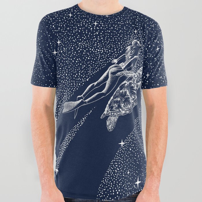 Starry Turtle And Diver All Over Graphic Tee