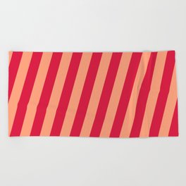 [ Thumbnail: Crimson and Light Salmon Colored Lines Pattern Beach Towel ]