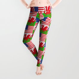 Mix of flag : USA and Wales Leggings