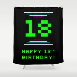 [ Thumbnail: 18th Birthday - Nerdy Geeky Pixelated 8-Bit Computing Graphics Inspired Look Shower Curtain ]