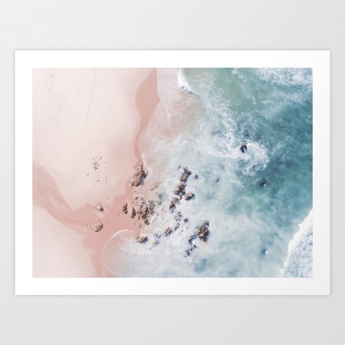 Aerial Beach Print - Pink Sand Beach - Ocean -  Sea Travel photography - Original Sea Bliss Art Print