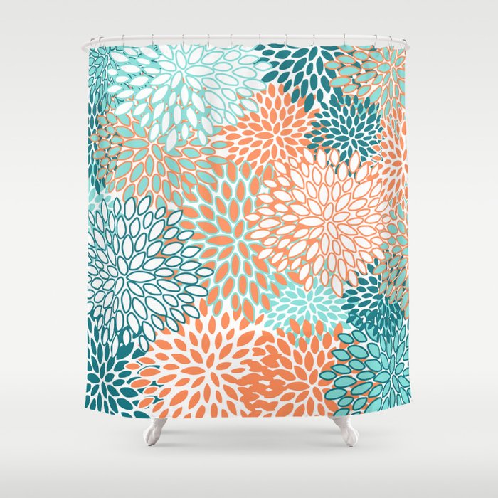 Teal and orange on sale shower curtain