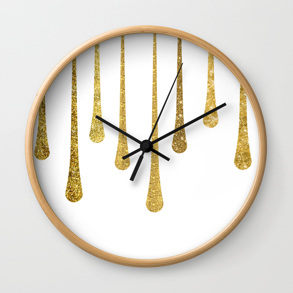 Gold Glitter Paint Drip Wall Clock