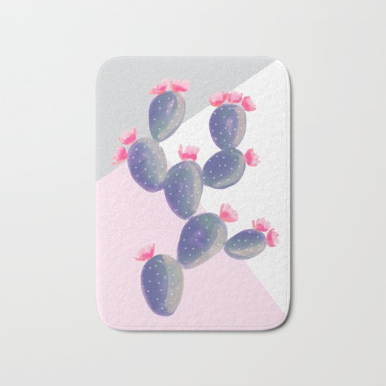 Watercolored Cactus on Geometry Bath Mat