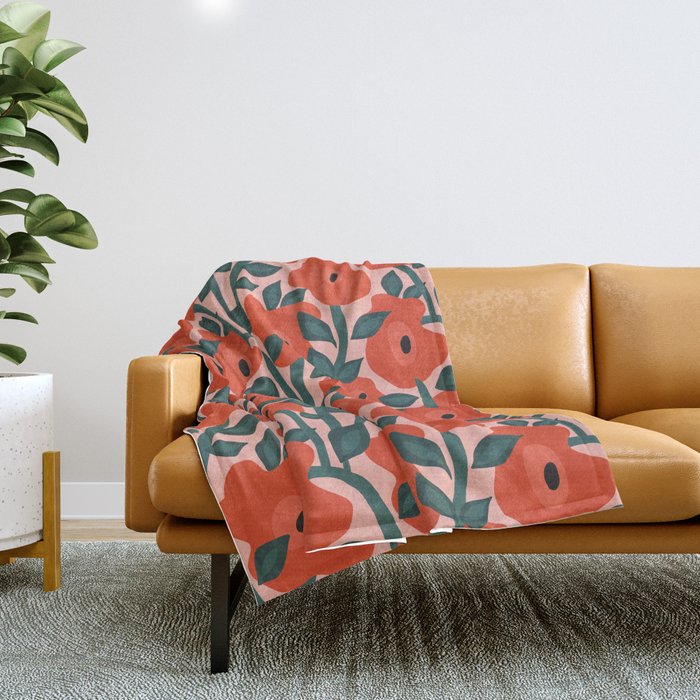 Charming vintage orange poppies flower bed Throw Blanket