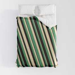 [ Thumbnail: Tan, Sea Green & Black Colored Striped Pattern Duvet Cover ]
