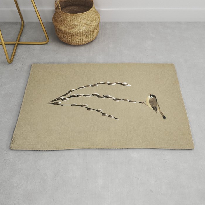 Chickadee And Pussy Willow Rug