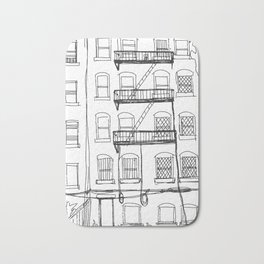 Brooklyn Alley Bath Mat | Ilovenewyork, Nyc, Fireescape, Illustration, Ink Pen, Linedrawing, Parkslope, Black and White, Shedenhelm, Children 