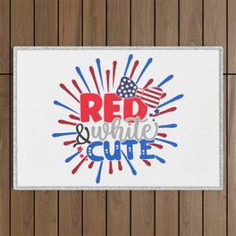 Red White And Cute Independence Day Outdoor Rug