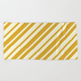 [ Thumbnail: Beige & Goldenrod Colored Pattern of Stripes Beach Towel ]