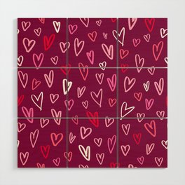 Valentine's pink love hearts doodle burgundy Wood Wall Art