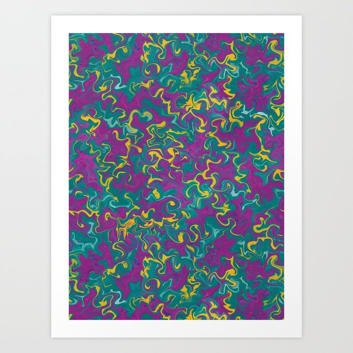 Fuchsia and teal melted colors, abstract swirls pattern Art Print