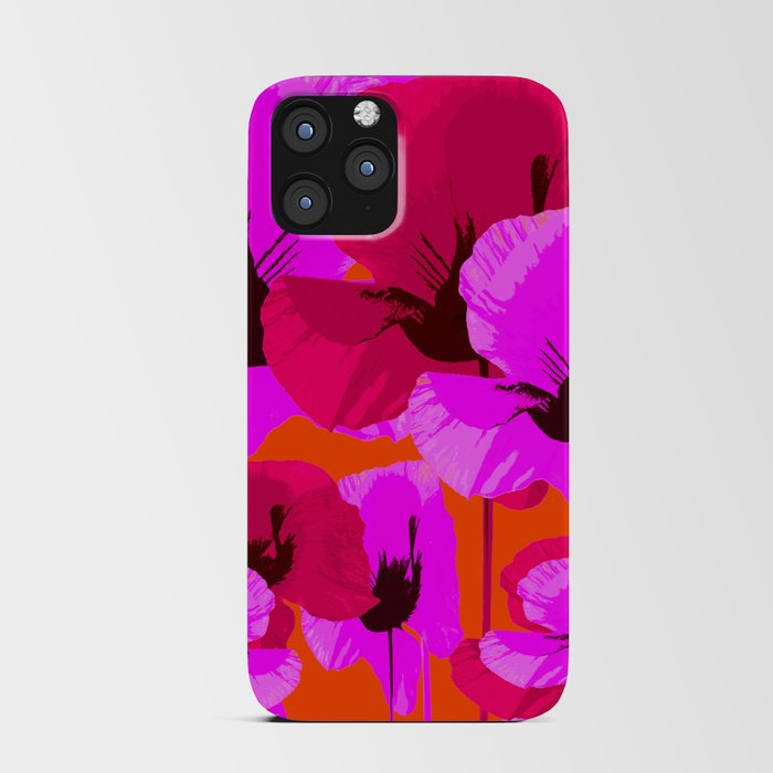 Pink And Red Poppies On A Orange Background - Summer Juicy Color Palette Retro Mood #decor #society6 iPhone Card Case
