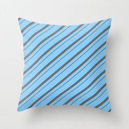 [ Thumbnail: Light Sky Blue & Dim Gray Colored Striped Pattern Throw Pillow ]
