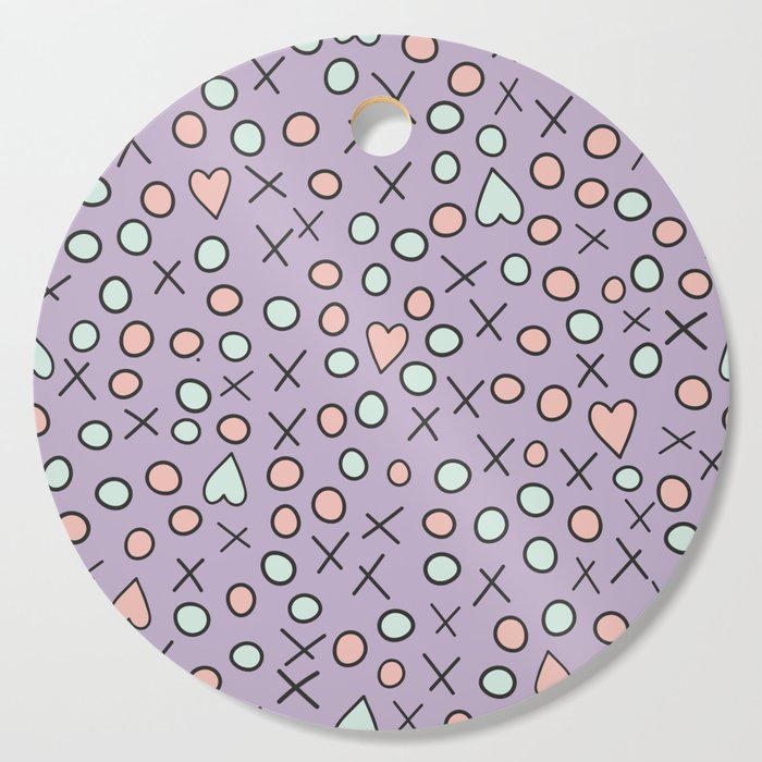 Hearts and shapes design in purple, pink and green Cutting Board