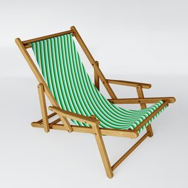 [ Thumbnail: Light Yellow, Green & Turquoise Colored Stripes Pattern Sling Chair ]