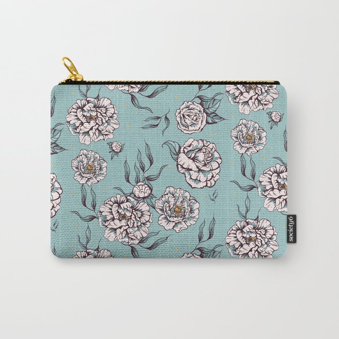 Mint Aqua Pastel Vintage Garden Flower Power Floral Pattern Carry-All Pouch