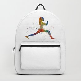 woman practices yoga in watercolor Backpack