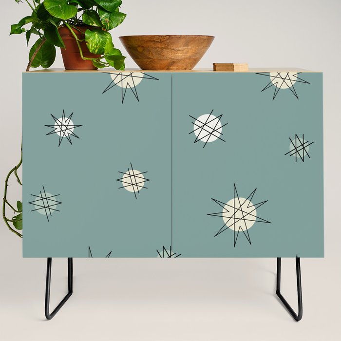 Atomic Age Starburst Sage Green Cream Credenza by Kay Cordingly