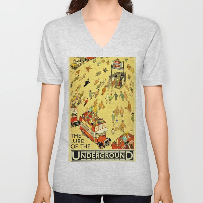 Vintage Lure of the London Underground Subway Travel Advertisement Poster V Neck T Shirt