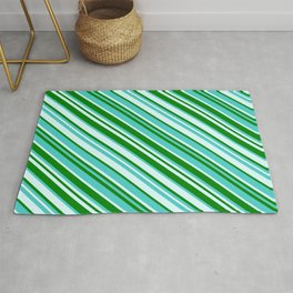 [ Thumbnail: Green, Turquoise & Light Cyan Colored Lined/Striped Pattern Rug ]