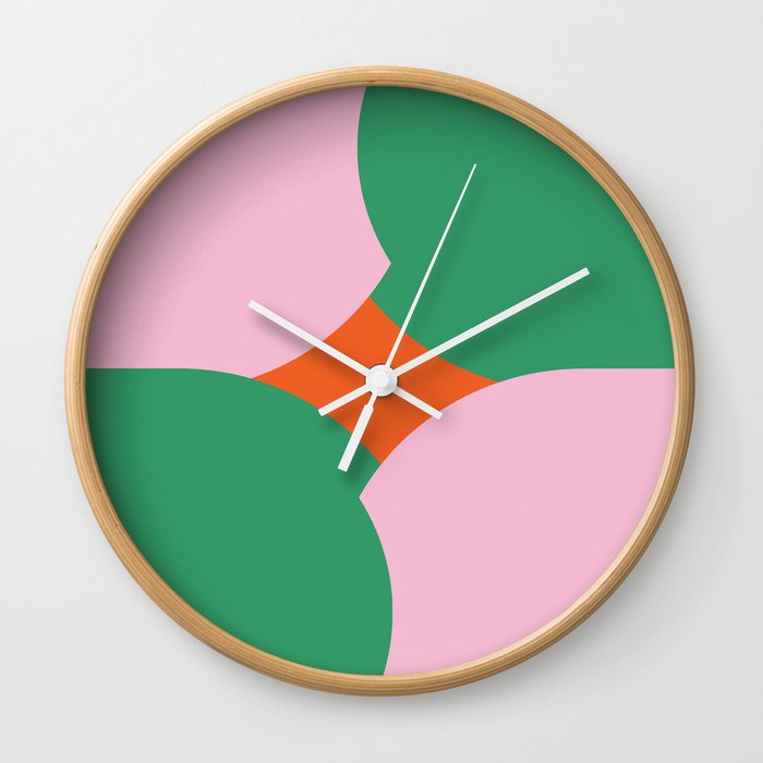 Mid-Century Modern Semi-Circles in Pink and Green Wall Clock