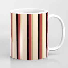 [ Thumbnail: Brown, Dark Khaki, Bisque, and Black Colored Lined/Striped Pattern Coffee Mug ]